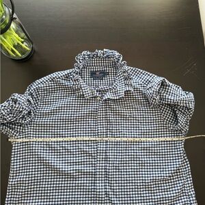 One of a kind Upcycled dress shirt with ruffle collar